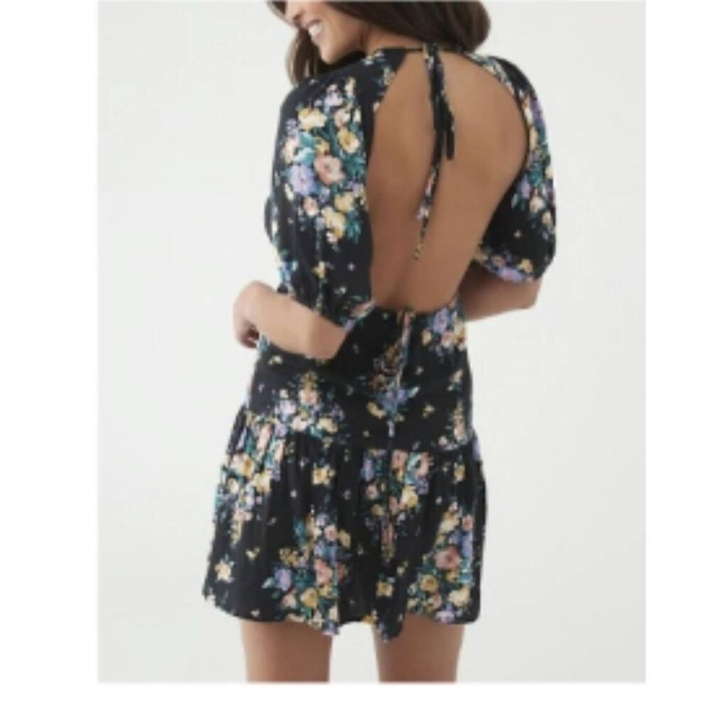 O'Neill Alta Black Floral Mini Backless Dress Small NWT Boho Preppy Coquette